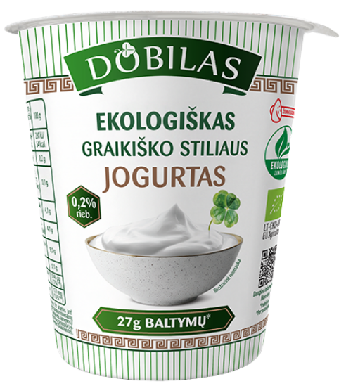 Graikiško stiliaus jogurtas 0.2% rieb, ekologiškas DOBILAS, 300 g