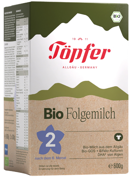 BIO 2 tolesnio maitinimo pieno mišinys kūdikiams, vyresniems kaip 6 mėn., ekologiškas TÖPFER, 600 g