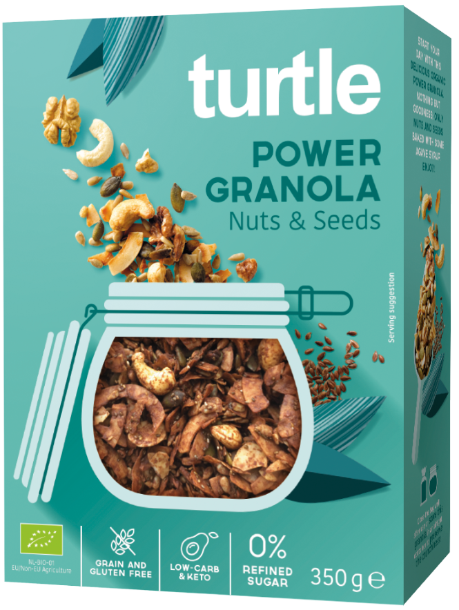 Sėklų ir riešutų granola, ekologiška TURTLE, 350 g