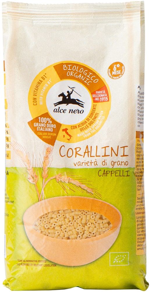 Kietųjų kviečių makaronai CORALLINI, kūdikiams nuo 6 mėn., ekologiški ALCE NERO, 500 g