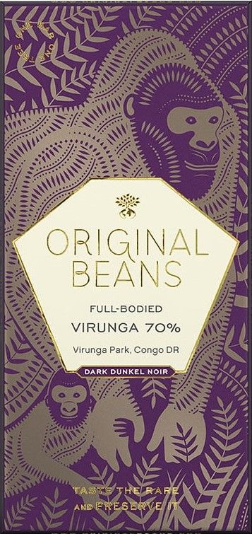 Juodasis šokoladas 70% VIRUNGA, ekologiškas ORIGINAL BEANS, 70 g