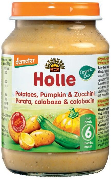 Bulvių, moliūgų ir cukinijų tyrelė kūdikiams nuo 6 mėn., biodinaminė HOLLE, 190 g