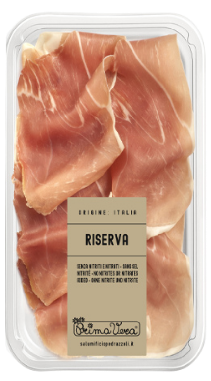 Vytintas kiaulienos kumpis PROSCIUTTO CRUDO STAGIONATO, pjaustytas, ekologiškas PRIMA VERA, 70 g