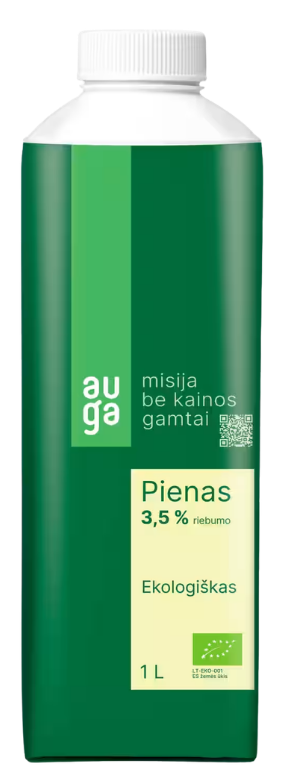 Ekologiškas pienas 3,5% riebumo AUGA, 1 l