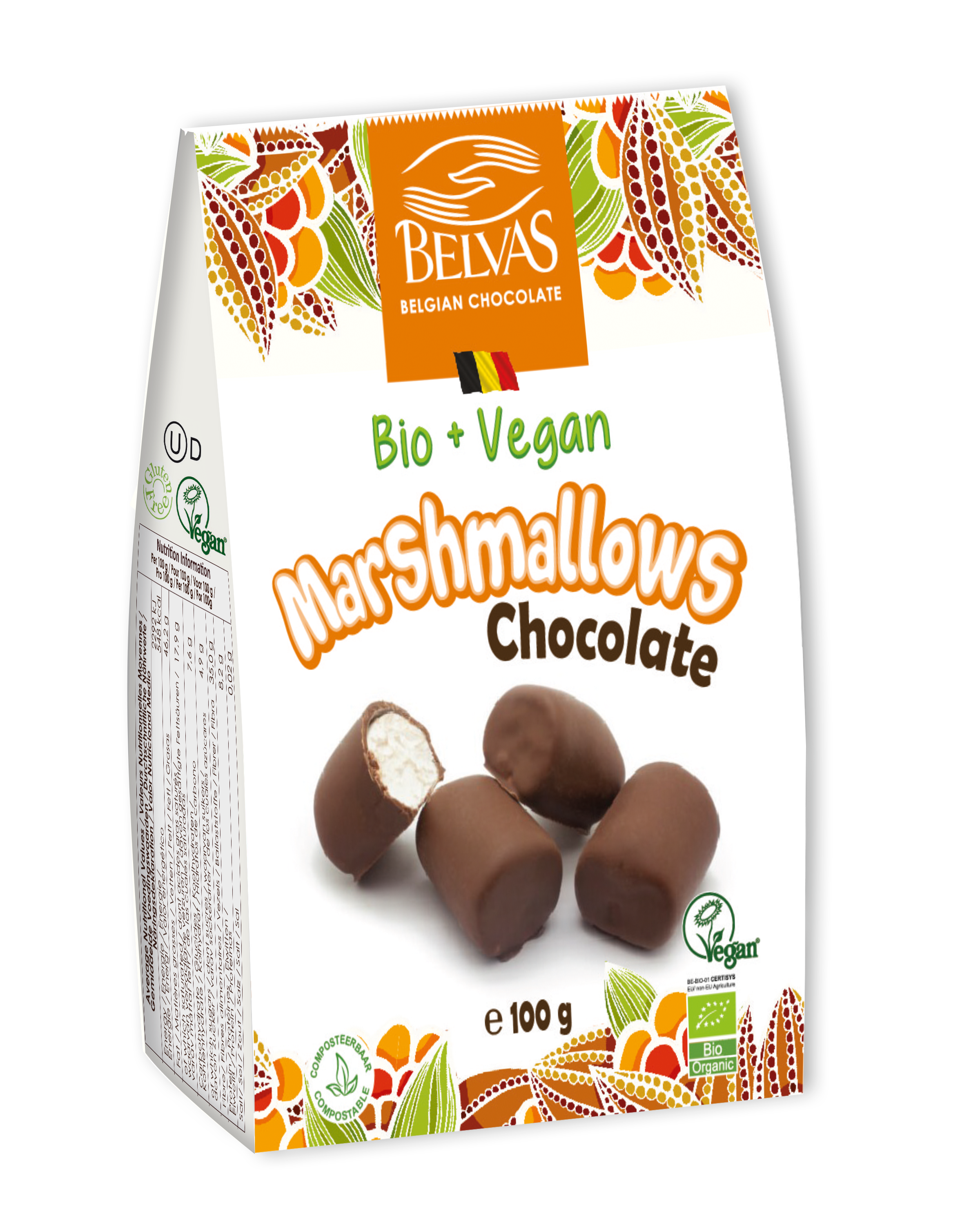 Zefyrai šokolade, ekologiški BELVAS, 100 g