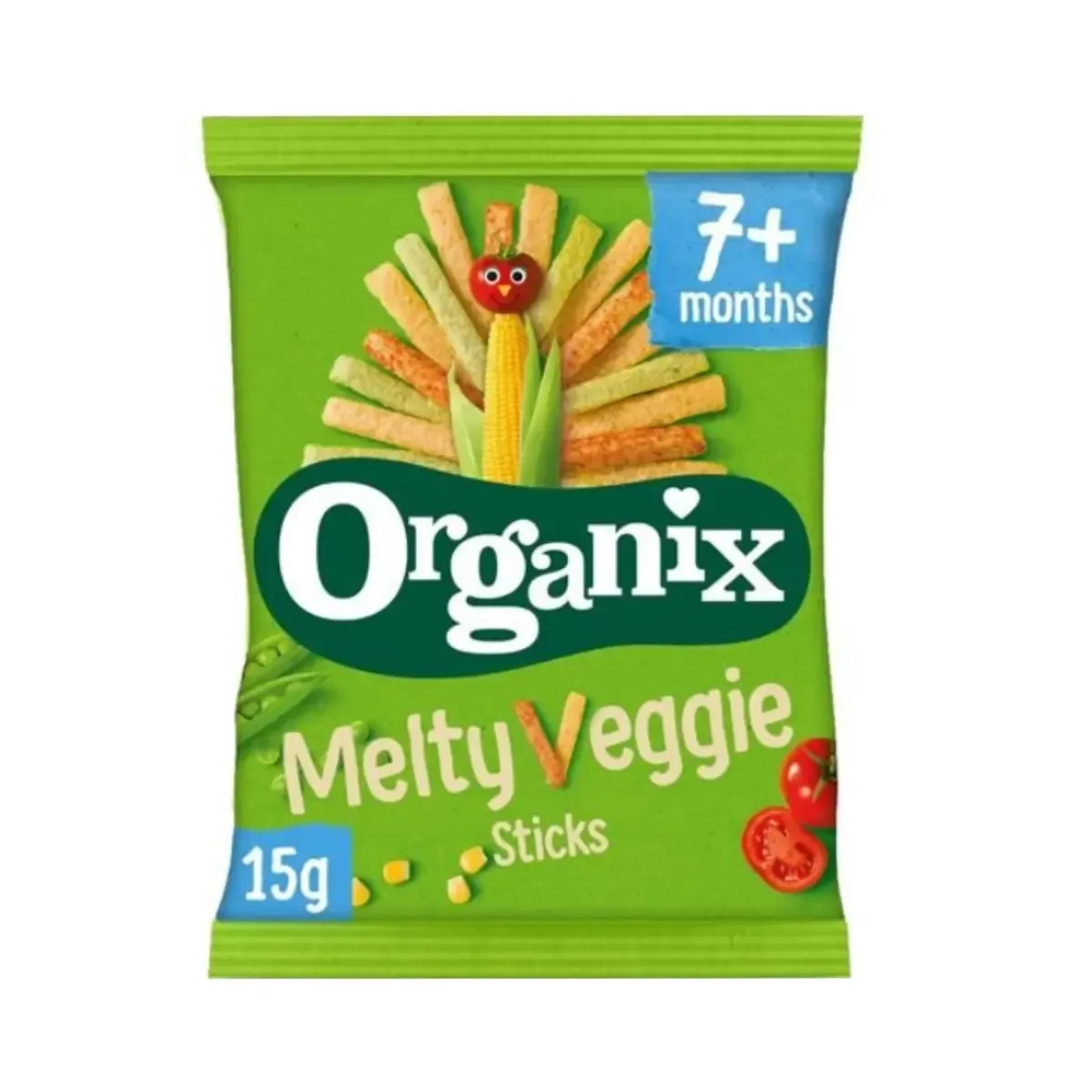 Kukurūzų trapučiai su daržovėmis MELTY VEGGIE STICKS, nuo 7 mėn. ORGANIX