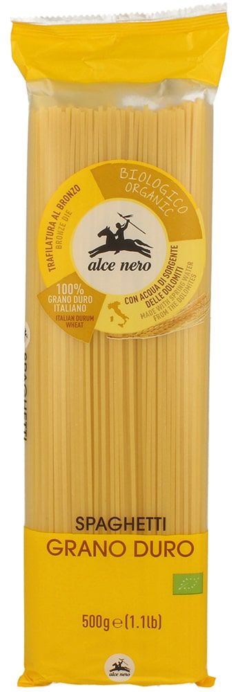 Kietųjų kviečių makaronai SPAGHETTI, ekologiški ALCE NERO, 500 g