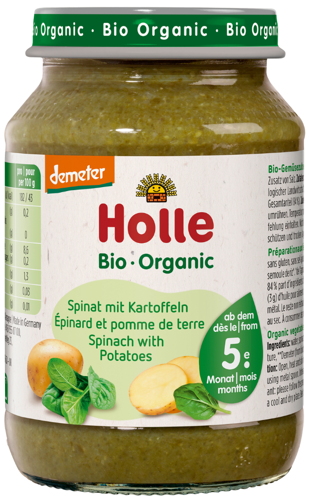 Špinatų ir bulvių tyrelė kūdikiams nuo 5 mėn., ekologiška HOLLE, 190 g