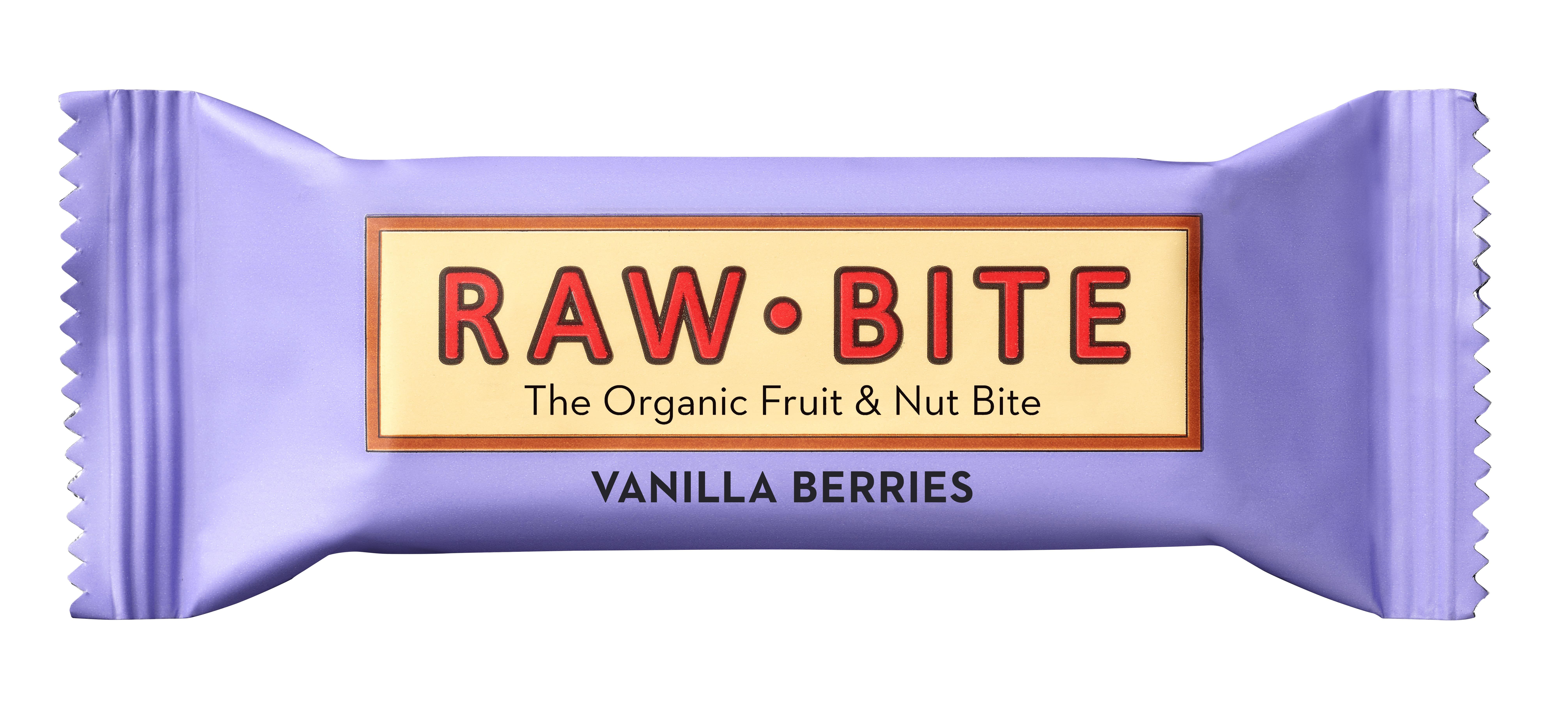 Batonėlis su vanile ir uogomis, ekologiškas RAWBITE, 50 g
