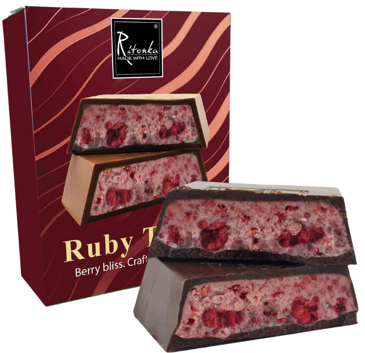 Pieniškas šokoladas su aviečių įdaru RUBY TOUCH RITONKA, 100 g