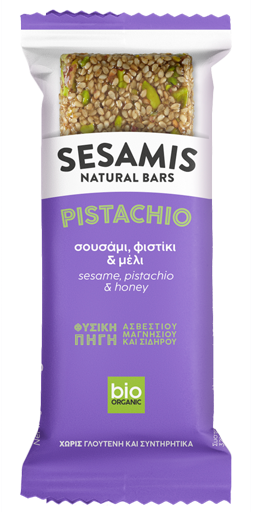 Sezamų ir medaus batonėlis su pistacijomis „Pistachio force“, ekologiškas SESAMIS, 34 g