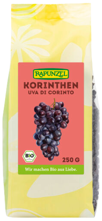 Smulkiosios, mėlynosios Korinto razinos, ekologiškos RAPUNZEL, 250 g