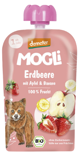 Braškių, obuolių, bananų tyrelė, biodinaminė MOGLI, 100 g