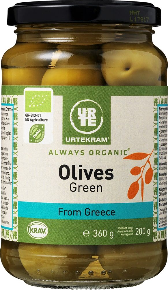 Žaliosios alyvuogės su kauliukais, ekologiškos URTEKRAM, 360 g
