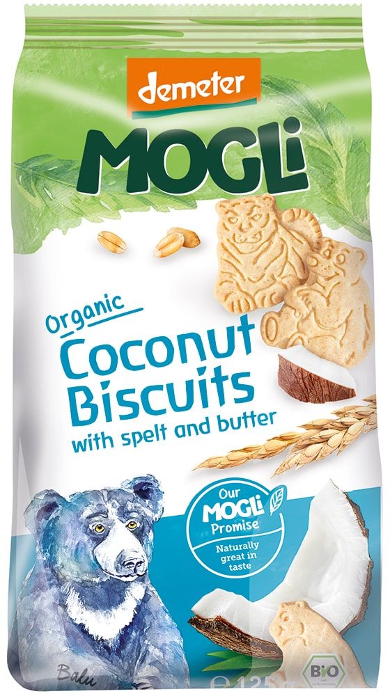 Kokosiniai sausainiai su spelta ir sviestu, biodinaminiai MOGLI, 125 g