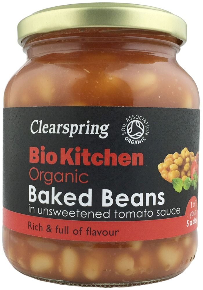 Konservuotos keptos pupelės pomidorų padaže, ekologiškos CLEARSPRING, 350 g