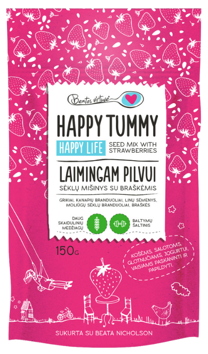 Sėklų mišinys su braškėmis „Laimingam pilvui“ BEATOS VIRTUVĖ, 150 g