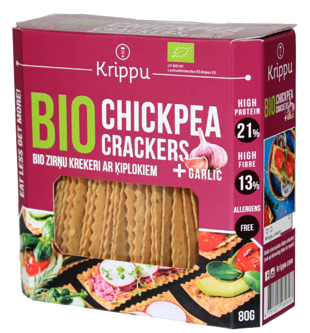 Avinžirnių krekeriai su česnakais, ekologiški KRIPPU, 80 g