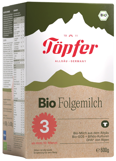 BIO 3 tolesnio maitinimo pieno mišinys kūdikiams, vyresniems kaip 10 mėn., ekologiškas TÖPFER, 600 g