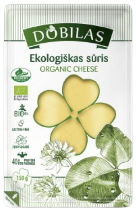 Ekologiškas puskietis sūris DOBILAS, pjaustytas, 150 g