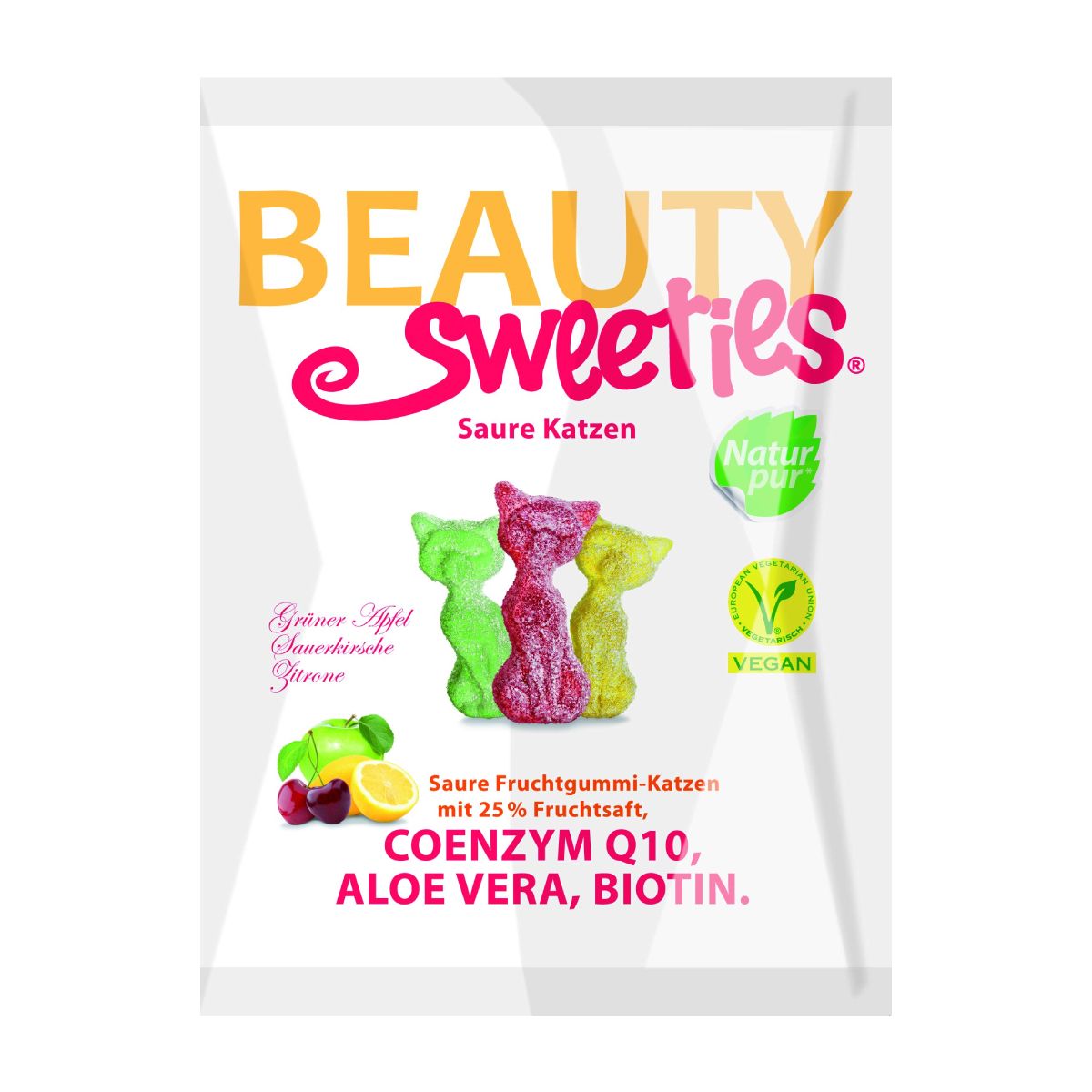 Rūgštūs guminukai KATYTĖS su Q10, alaviju ir biotinu BEAUTY SWEETIES