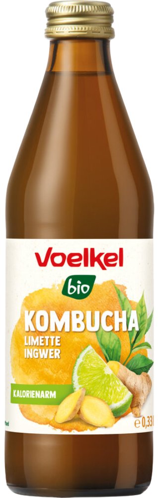 Напиток комбуча ЗЕЛЕНЫЙ ЛИМОН И ИМБИРЬ, органический VOELKEL, 330 мл