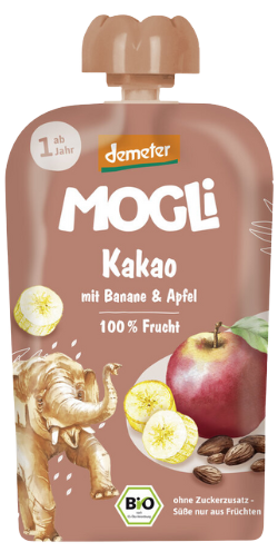 Kakavos, bananų, obuolių tyrelė, biodinaminė MOGLI, 100 g