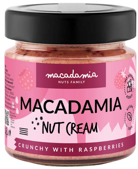 Crunchy macadamia nut cream with raspberries MACADAMIA NUTS FAMILY, 180 g