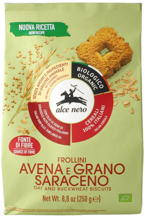 Sausainiai su avižomis ir grikiais, ekologiški ALCE NERO, 250 g