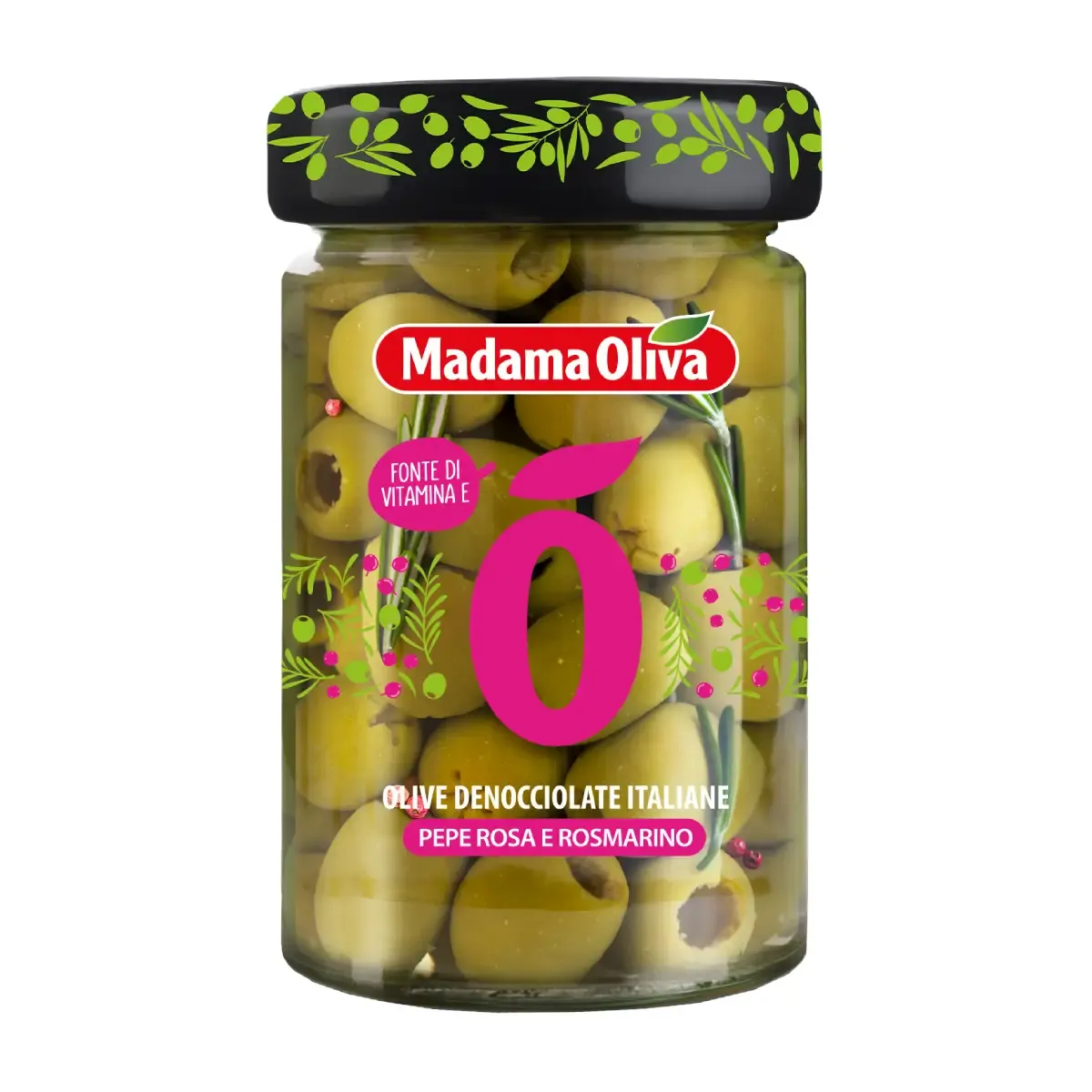 Alyvuogės su rožiniais pipirais ir rozmarinais MADAMA OLIVA