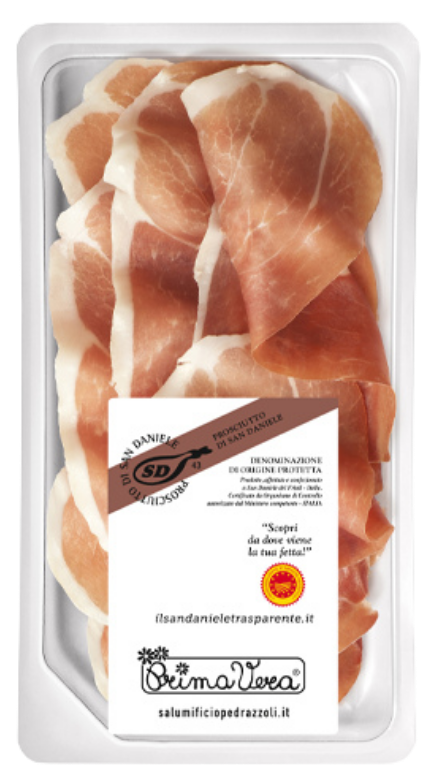 Vytintas kiaulienos kumpis PROSCIUTTO DI SAN DANIELE DOP, pjaustytas, ekologiškas PRIMA VERA, 60 g
