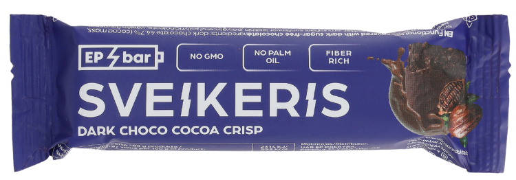 Funkcinis batonėlis aplietas becukriu juoduoju šokoladu EPBAR, 50 g