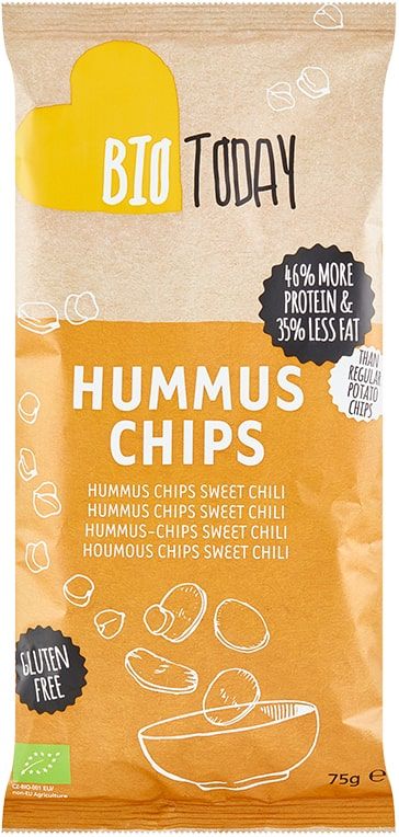 Hummus chips with sweet chili peppers, organic BIO TODAY, 75 g