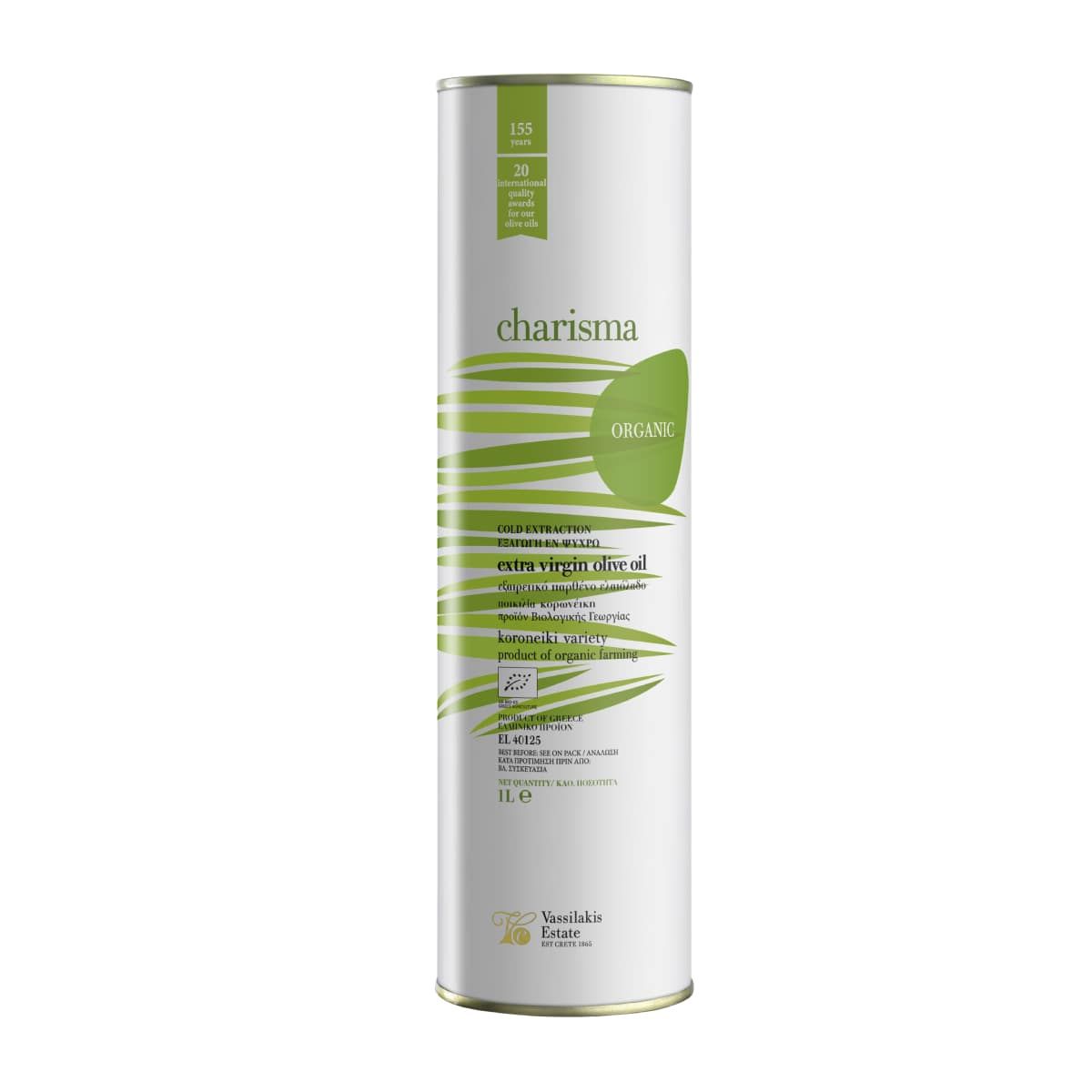 Alyvuogių aliejus extra virgin CHARISMA ORGANIC, skardinėje, ekologiškas, 1 l VASSILAKIS