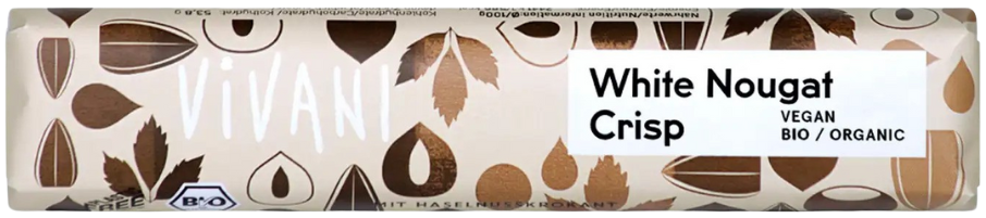 White hazelnut nougat chocolate with crispy pieces, organic VIVANI, 35 g