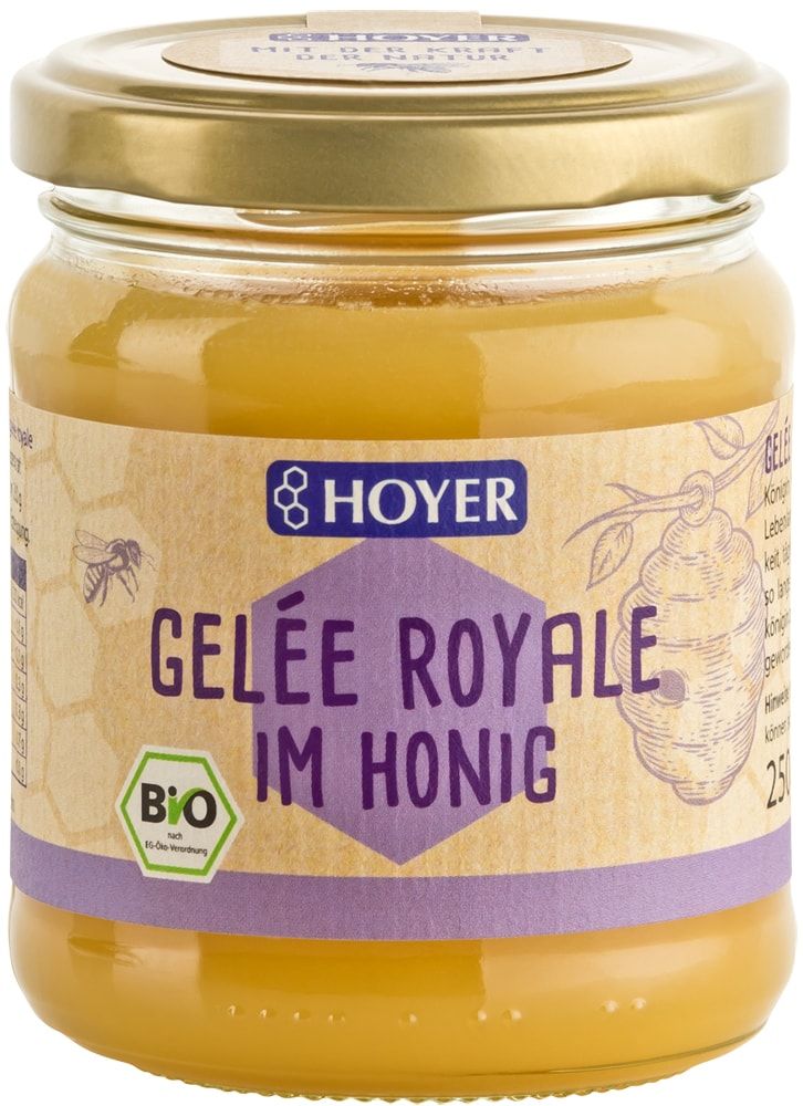 Medus su bičių pieneliu, ekologiškas HOYER, 250 g