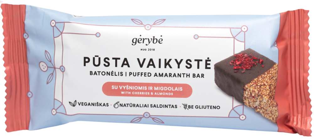 Batonėlis PŪSTA VAIKYSTĖ su vyšniomis ir migdolais GĖRYBĖ, 40 g
