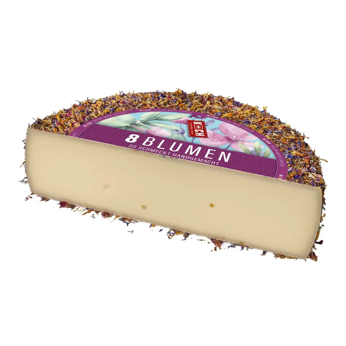 Cheese with flower petals, aged 70 days