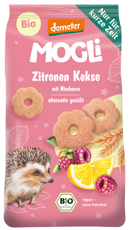Sausainiai su avietėmis ir citrinomis, biodinaminiai MOGLI, 125 g
