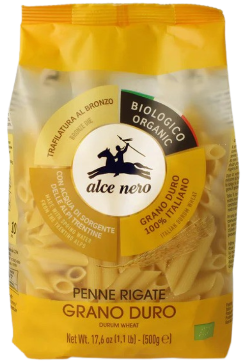 Kietųjų kviečių makaronai PENNE RIGATE, ekologiški ALCE NERO, 500 g