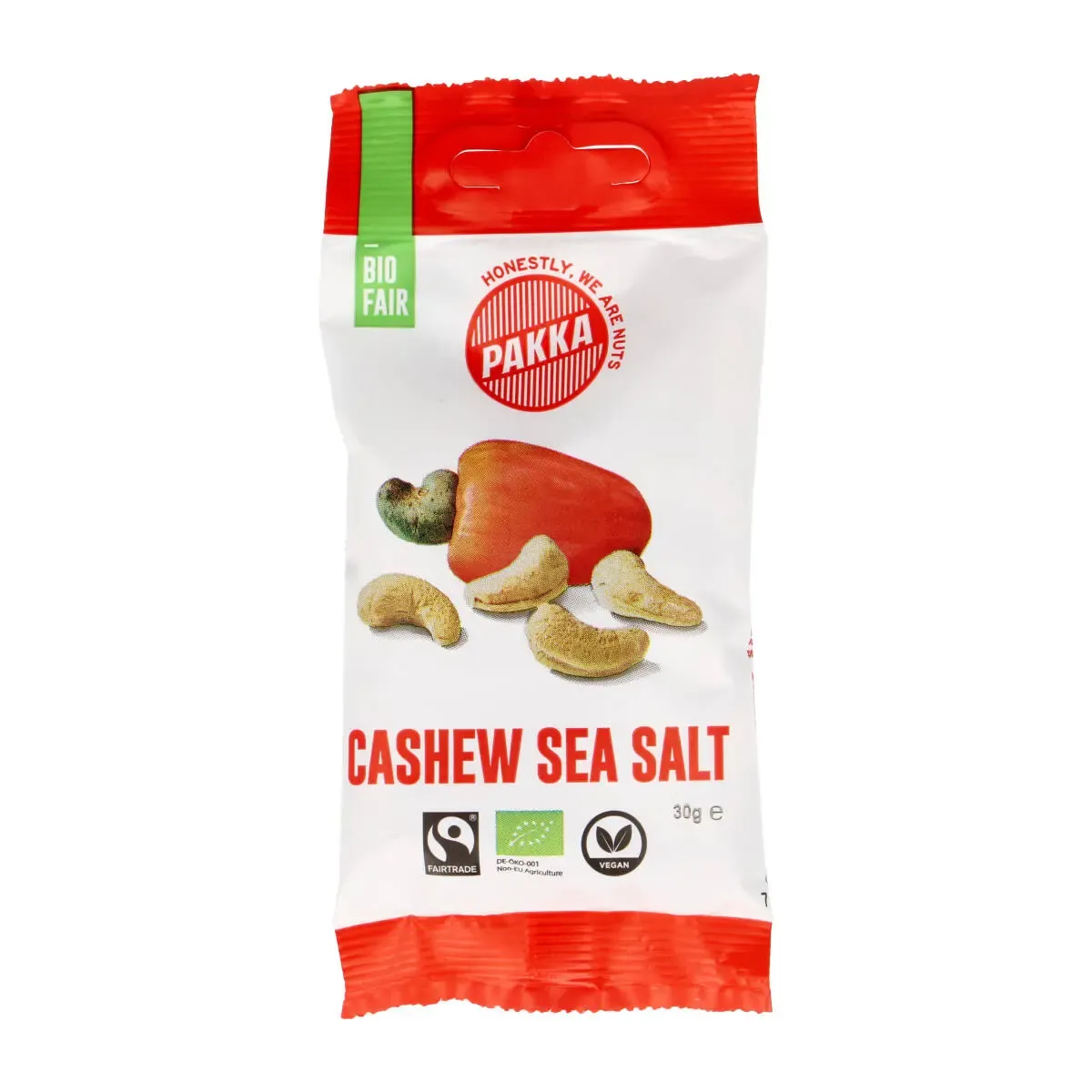 Anakardžių riešutai kepinti ir silpnai sūdyti CASHEW SEA SALT, ekologiški PAKKA