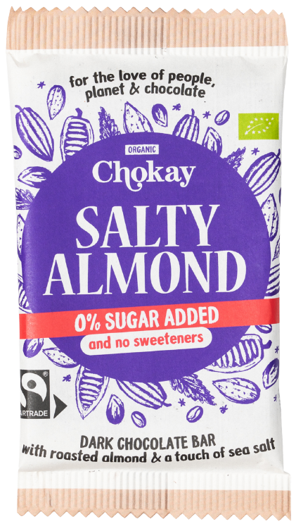 Juodasis šokoladas su migdolais ir jūros druska SALTY ALMOND, ekologiškas CHOKAY, 70 g