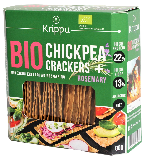 Avinžirnių krekeriai su rozmarinais, ekologiški KRIPPU, 80 g