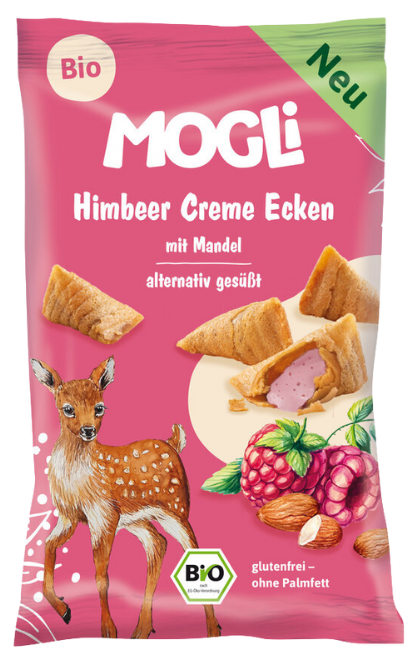 Traškus užkandis su aviečių kremu ir migdolais, ekologiškas MOGLI, 30 g