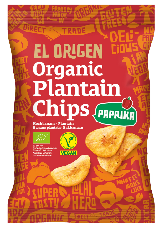 Plantanų traškučiai su paprikomis, ekologiški EL ORIGEN, 80 g