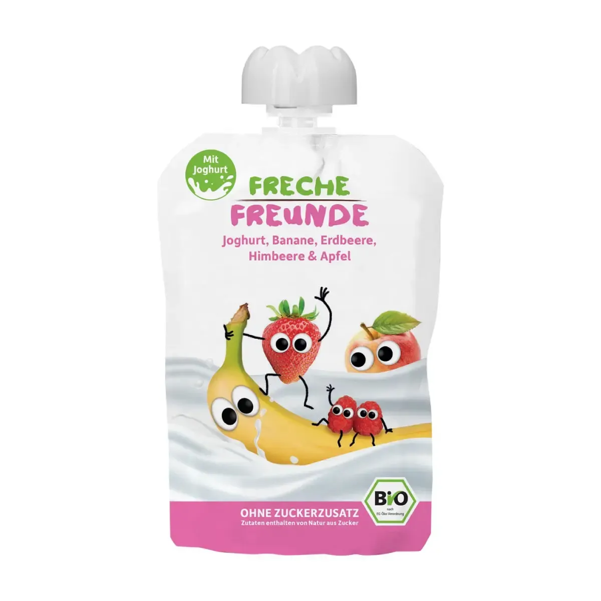 Jogurto, banano, braškių ir aviečių tyrelė, nuo 10 mėn. FRECHE FREUNDE