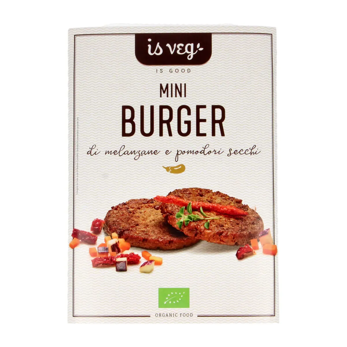 Augalinės kilmės mini burgeriai su baklažanais ir džiovintais pomidorais IS VEG