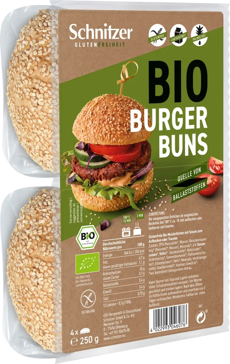 Mėsainių bandelės su sezamais, be glitimo, ekologiškos SCHNITZER, 250 g