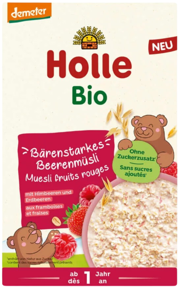 Pilno grūdo javainiai su uogomis, nuo 1 metų amžiaus, biodinaminiai HOLLE, 200 g