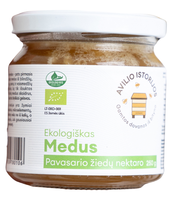 Pavasario žiedų nektaro medus, ekologiškas AVILIO ISTORIJOS, 250 g